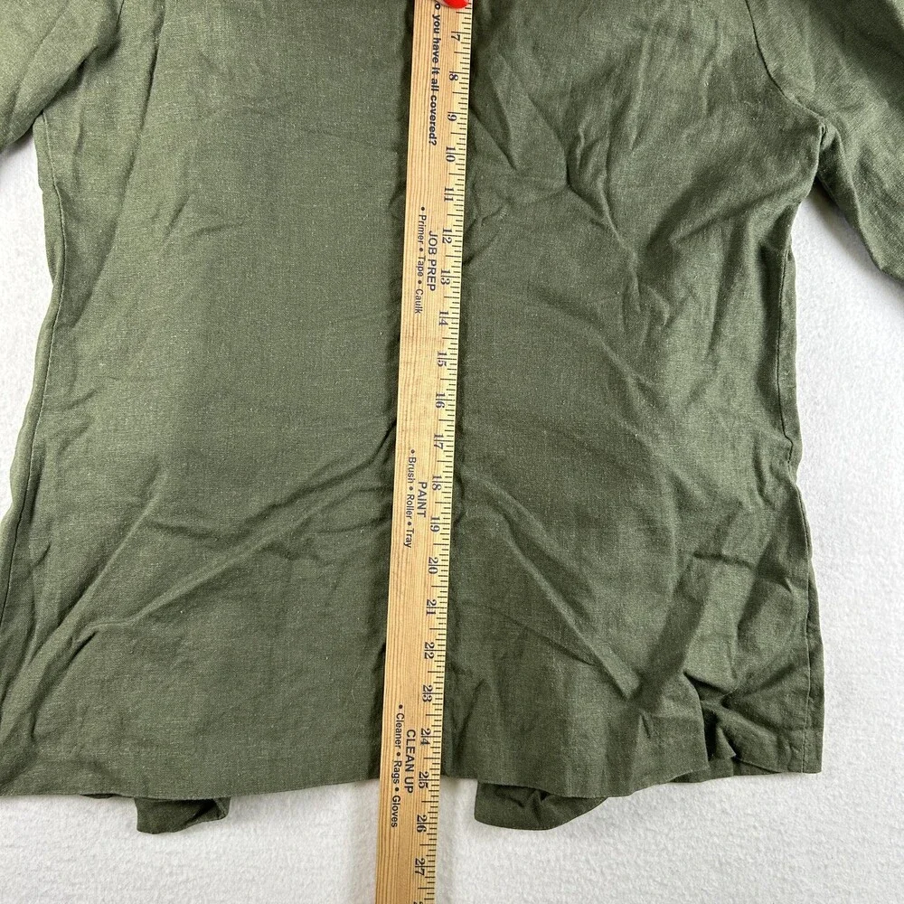 HAVE Jacket Womens Large Green Linen Blend Open Front Roll Tab Sleeves D Ring